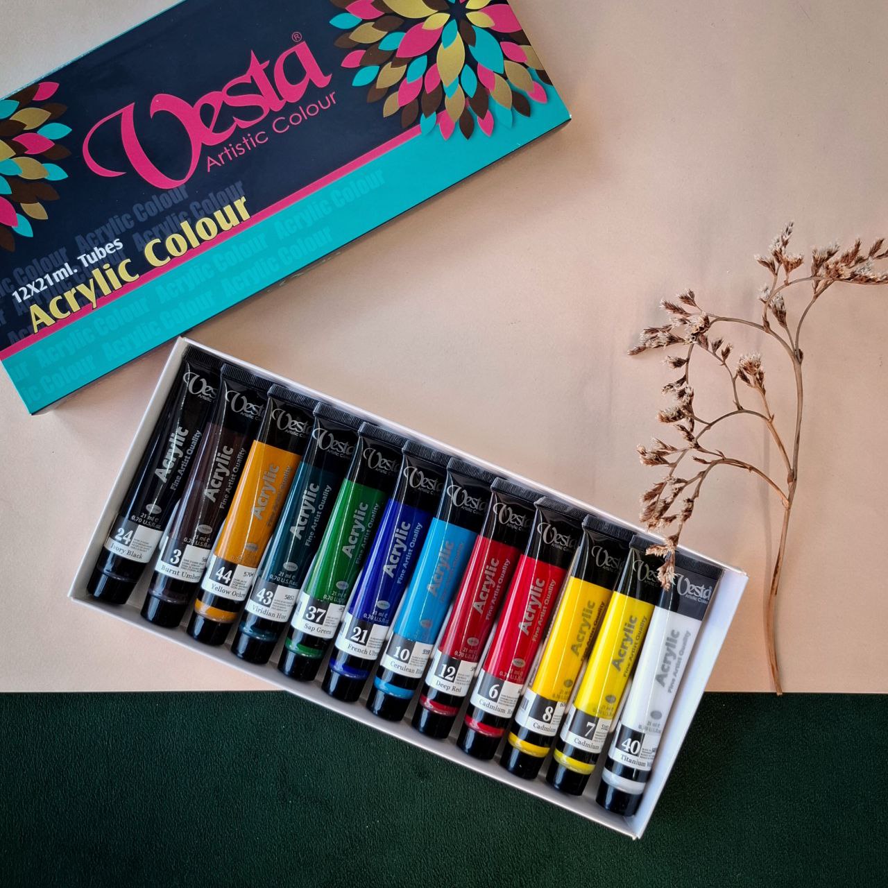 ست 12 عددی رنگ اکریلیک وستا - 21 میلی لیتر-نوشا افزار اکباتان