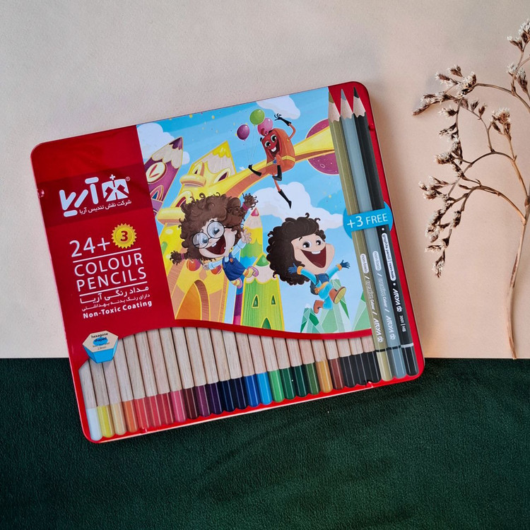 مداد رنگی 24 رنگ جعبه فلزی آریا-نوشت افزار اکباتان