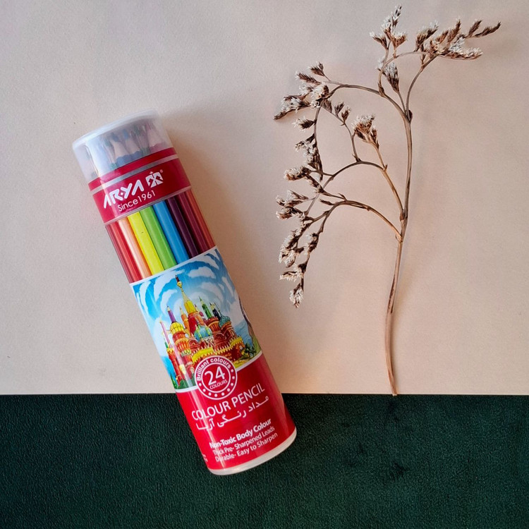 مداد رنگی 24 رنگ استوانه ای آریا- نوشت افزار اکباتان