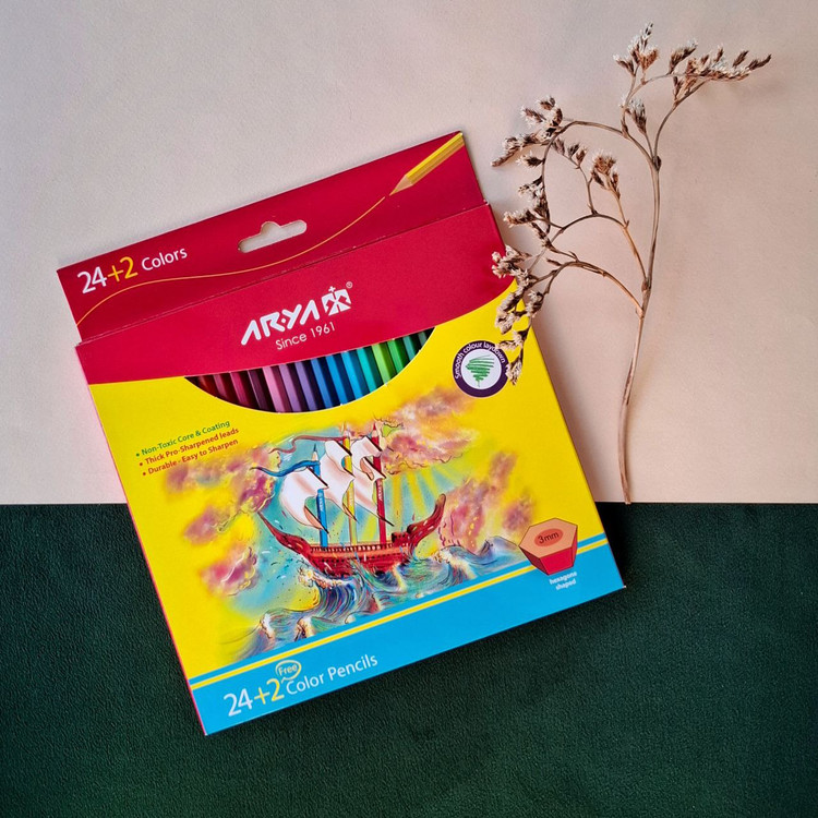 مداد رنگی 24 رنگ آریا مقوایی- نوشت افزار اکباتان