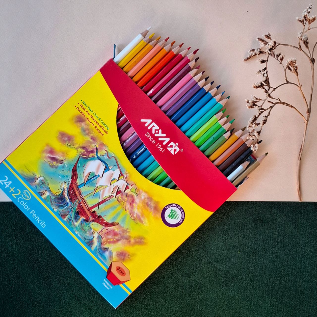 مداد رنگی 24 رنگ آریا مقوایی- نوشت افزار اکباتان