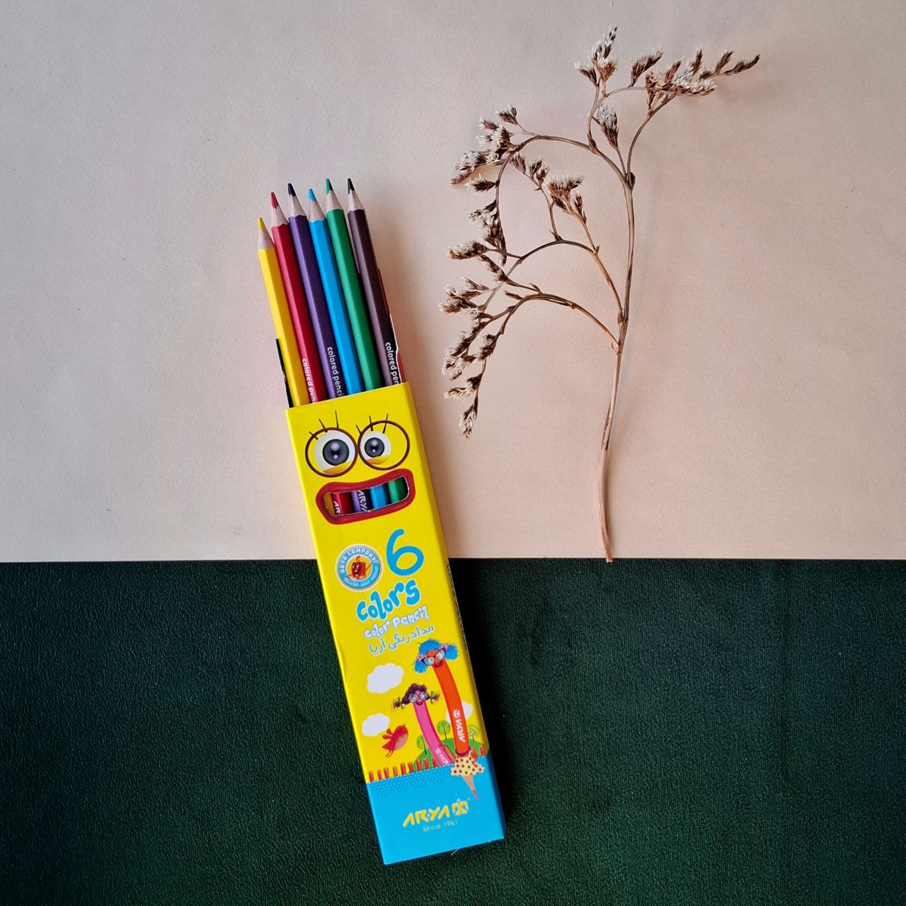 مداد رنگی 6 رنگ آریا-نوشت افزار اکباتان