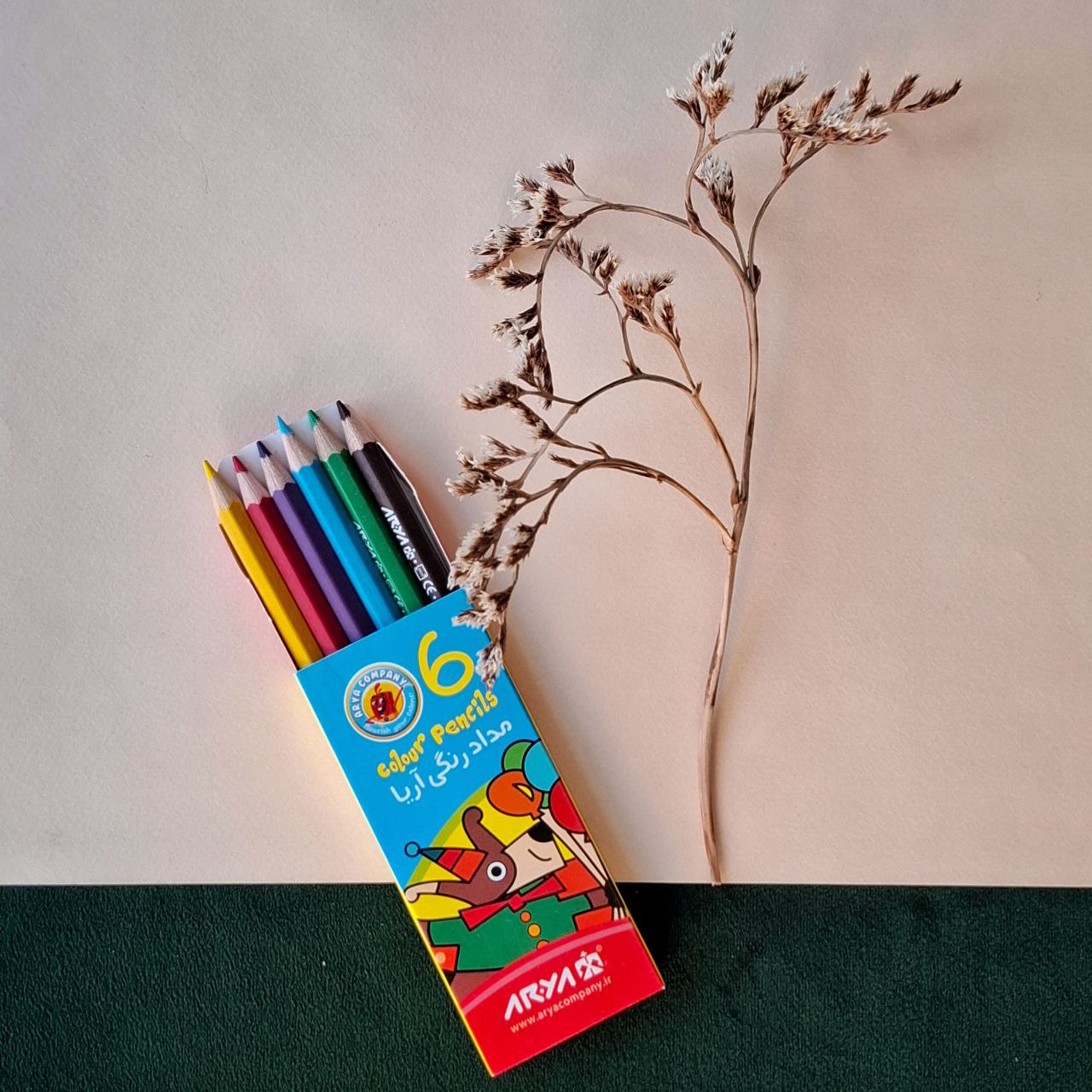 مداد رنگی 6 رنگ نیمه آریا- نوشت افزار اکباتان