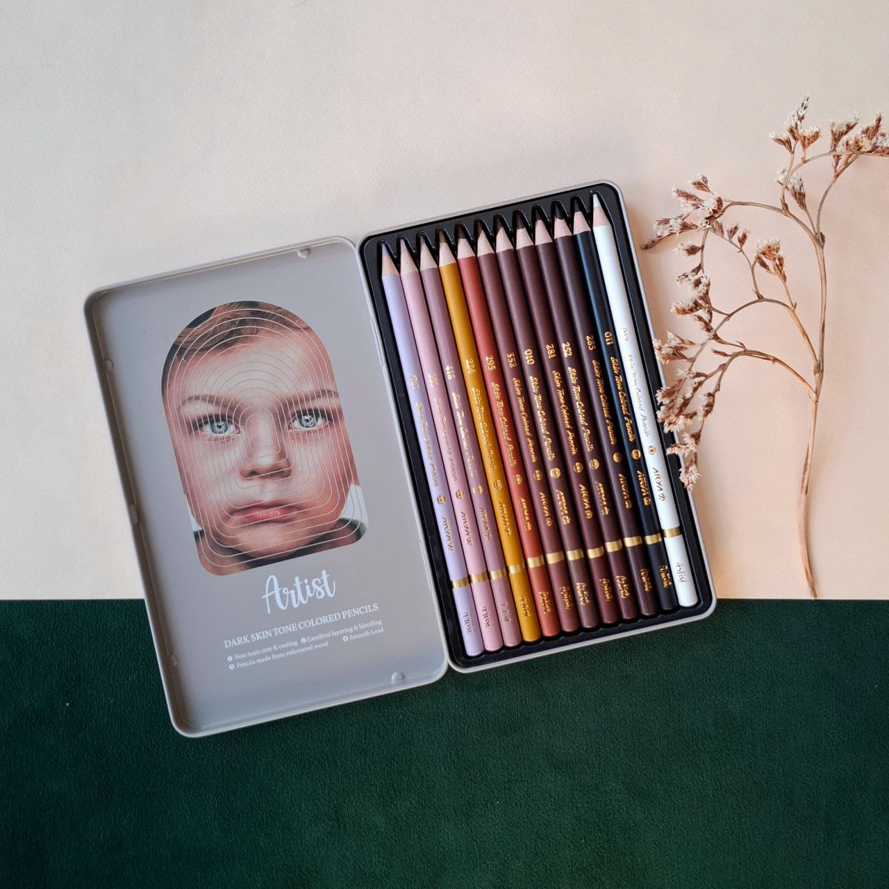 ست مداد رنگی طیف رنگ پوست تیره ۱۲ عددی آریا آرتیست