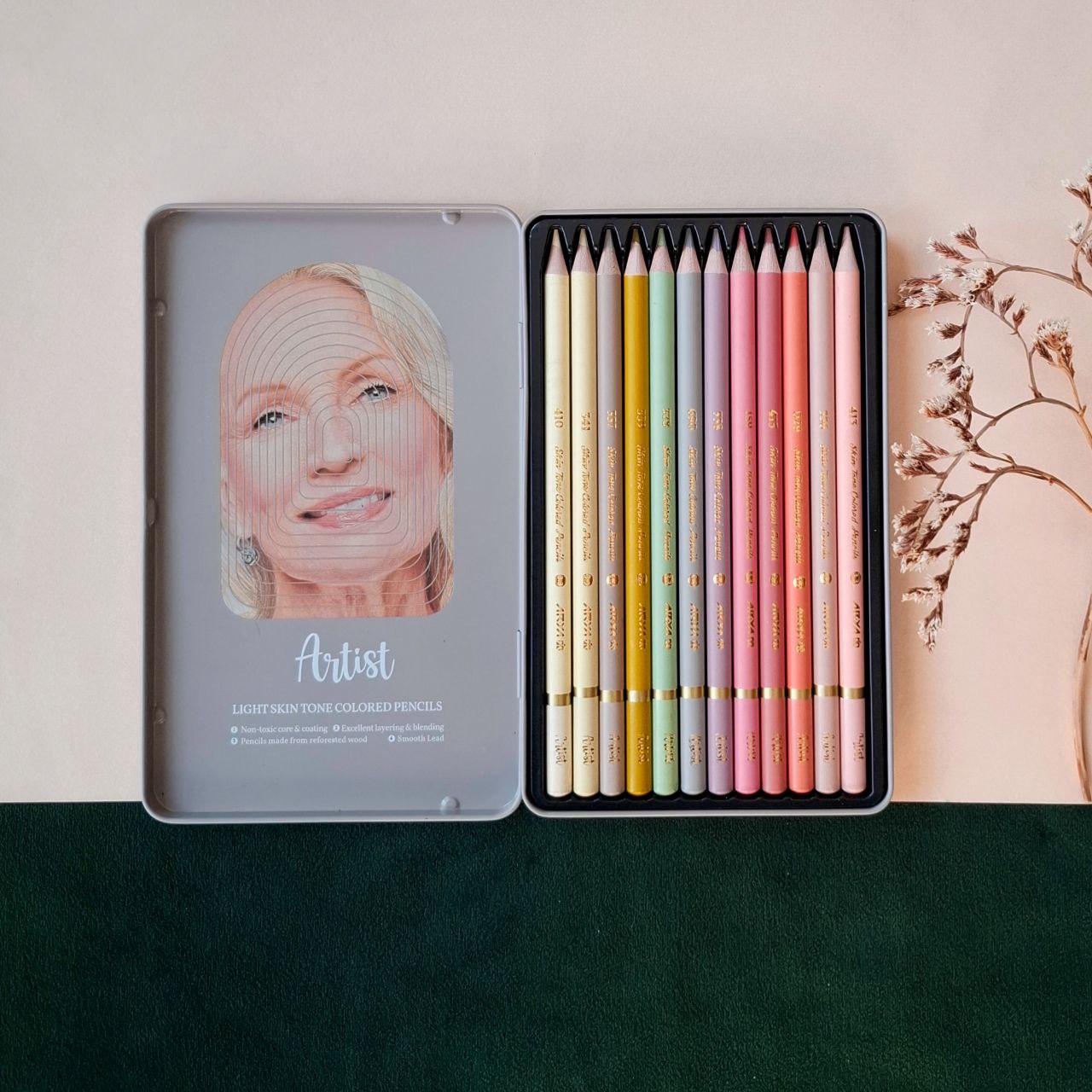 ست مداد رنگی طیف رنگ پوست روشن ۱۲ عددی آریا آرتیست